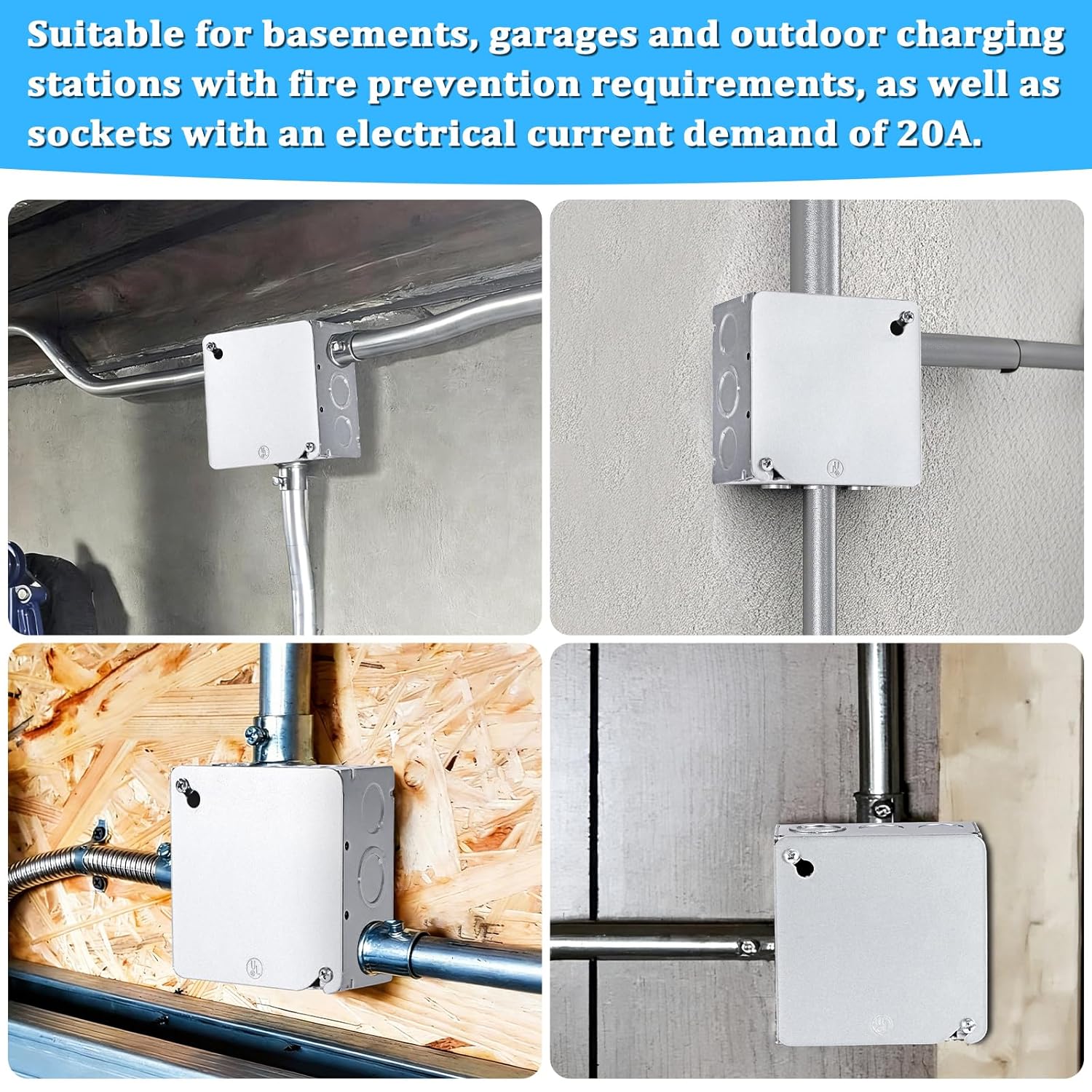 OwnMy 4 Inch Square Electrical Junction Box with Cover, Metal Welded Electrical Box with Ten 1/2" and Six MKO Knockouts, 2-1/8" Deep, 30.3 Cu. in. Capacity Metal Electrical Outlet Cover Box, 4 Packs