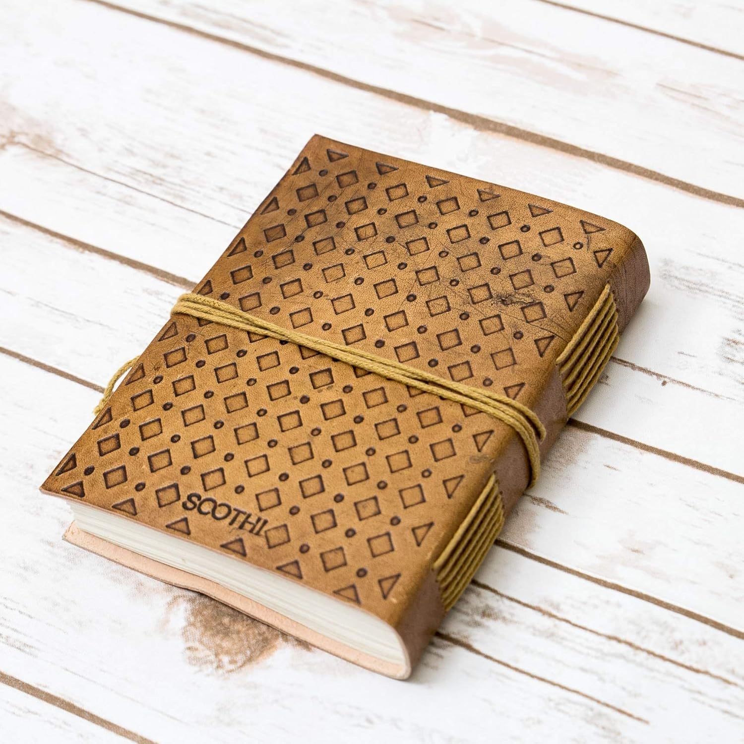 Soothi, She Persisted, Handmade Antique Leather Journal for Travel or Diary, Unlined, Tan, 7''x5''