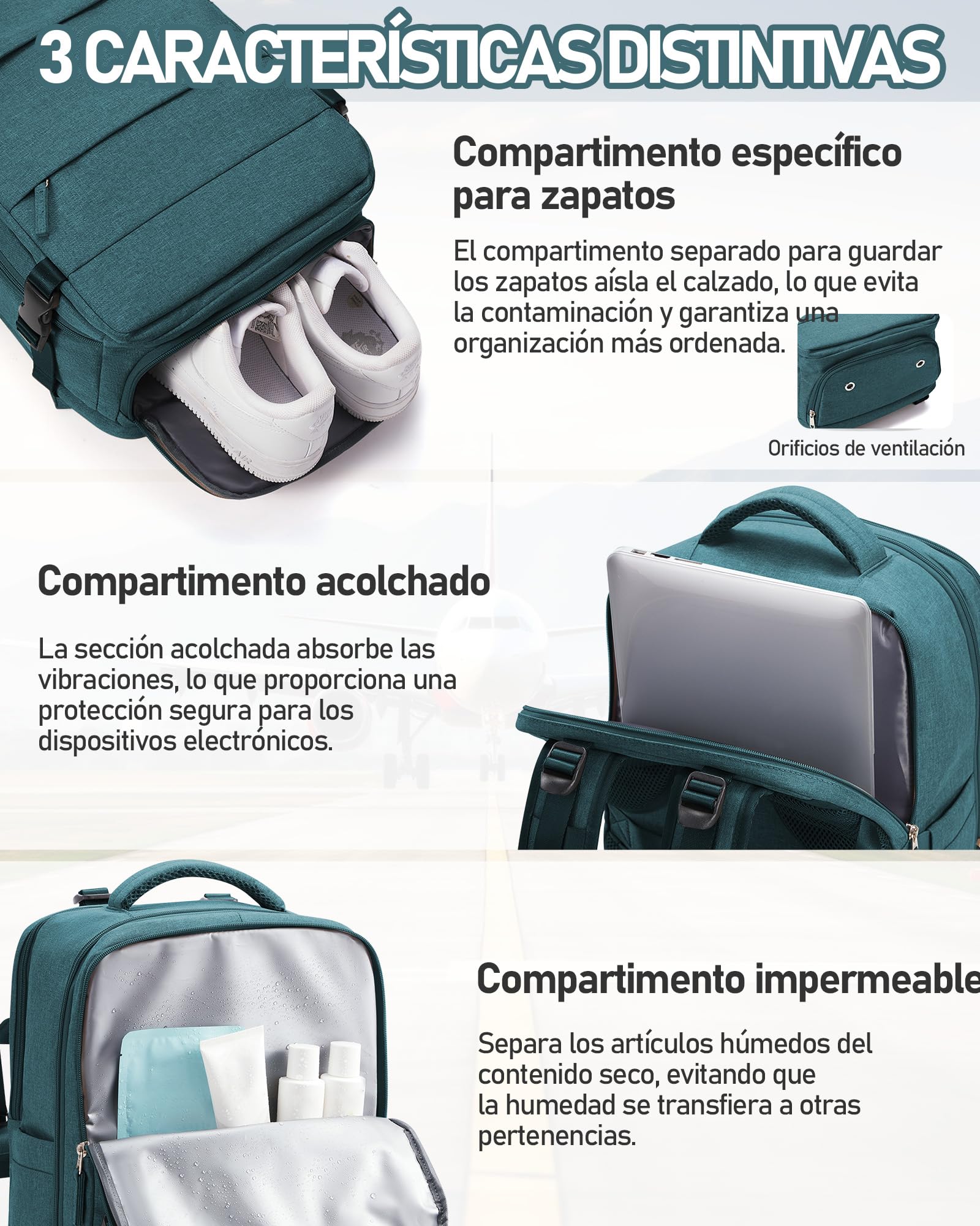 suradar Mochila al Vacío Viaje con Bomba Integrada Mochilas Cabina Avion 40x20x30 Ryanair Wizzair Eurowings Vueling Mochila Compresion al Vacio con Bomba Equipaje de Mano 40x30x20 Azul Pavo Real