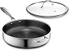 HexClad Hybrid Non-Stick 4.5 Quart Deep Saute Pan with Tempered Glass Lid and Sustained Cooling Handle Dishwasher Safe Oven Safe up to 1000 F Induction Safe for All Countertops