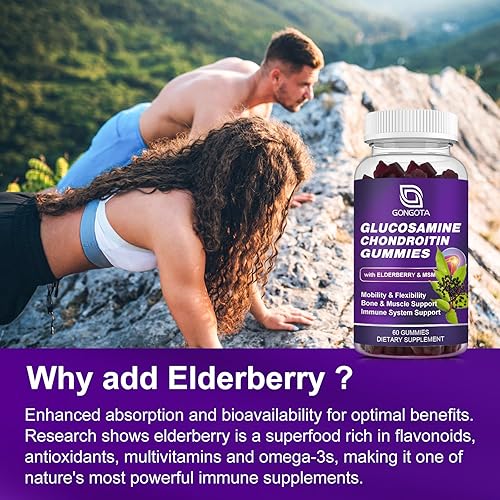 Miniatura 5 de Gomitas de condroitina de glucosamina, extra fuerte 1500 mg de glucosamina con MSM y saúco, suplemento de apoyo para las articulaciones, el mejor