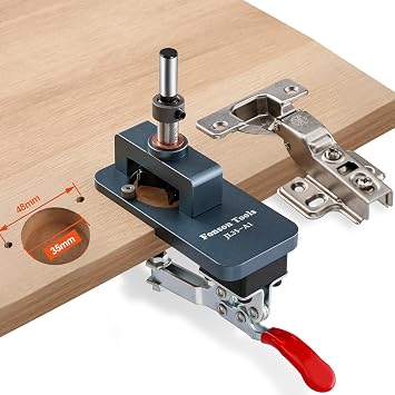 Metal Concealed Hinge Jig, 35MM Cabinet Hinge Jig Drilling Hole Puncher with Quick Clamp, Accurate Hinge Drill Jig Woodworking Tool for Doors Cabinets Hinges Mounting Gray