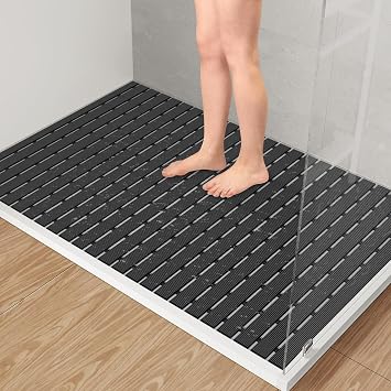 Yolife PVC Large Shower Mat, 35.4 24 Inch Non Suction Cup Non Slip Shower Floor Mat, Easy to Cut & Curlable Stand Up Shower Stall Mat, Heavy Duty Bath Shower Mats for Inside Shower