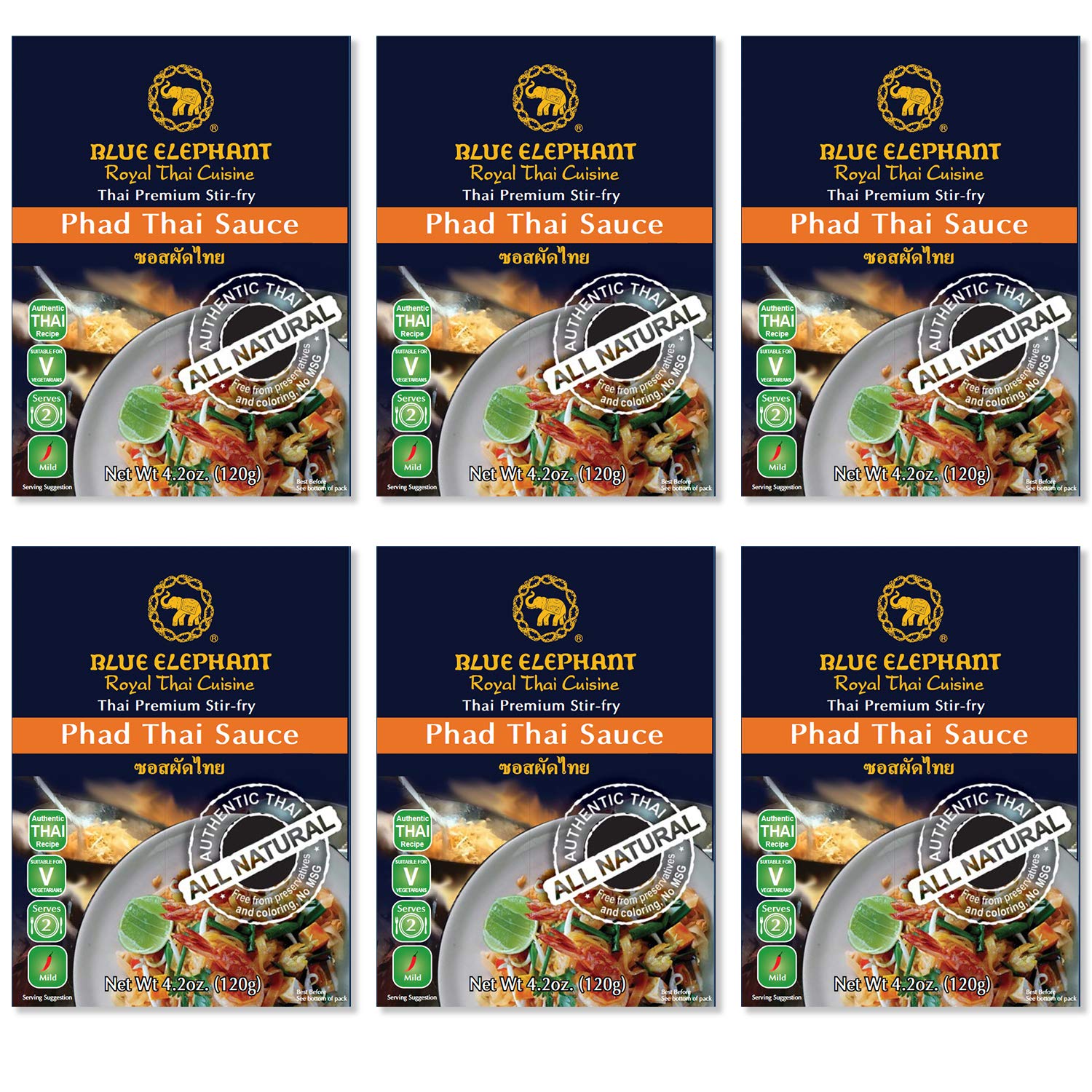 Blue Elephant Royal Thai Cuisine, Phad Thai Sauce, Thai Premium Stir-fry, 4.2oz (Pack of 6)