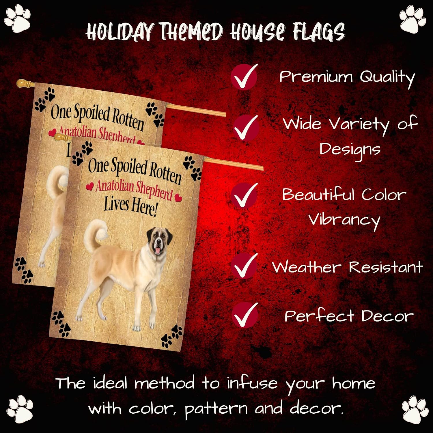 Doggie of The Day Anatolian Shepherd Dog House Flag - Spoiled Rotten - Outdoor Double Sided Pet Home Garden Decor 28"w x 40"h, HFLG52238
