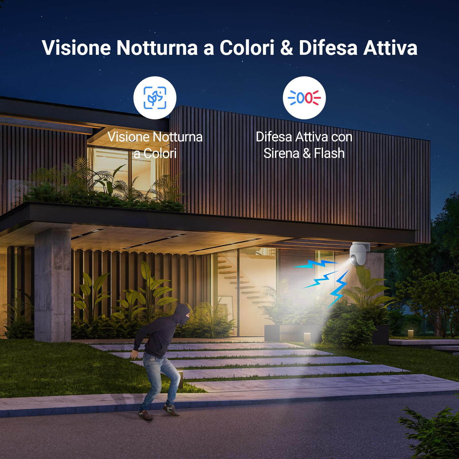 EZVIZ Telecamera Wi-Fi Esterno 3K, Telecamera Motorizzata per Esterni con Copertura a 360°, Visione Notturna a Colori, Rilevamento di Persone/Veicoli, Tracciamento Zoom Auto, Alexa/Google, C8c 5MP