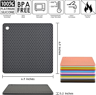 Smithcraft Brown Silicone Trivets Mats Square Silicone Rubber Pot Holder Trivet Mat for Hot Pan and Pot Hot Pads Counter Mat Heat Resistant Tablemat or Placemats 4 Pack,Size:7.5x7.5 Inch