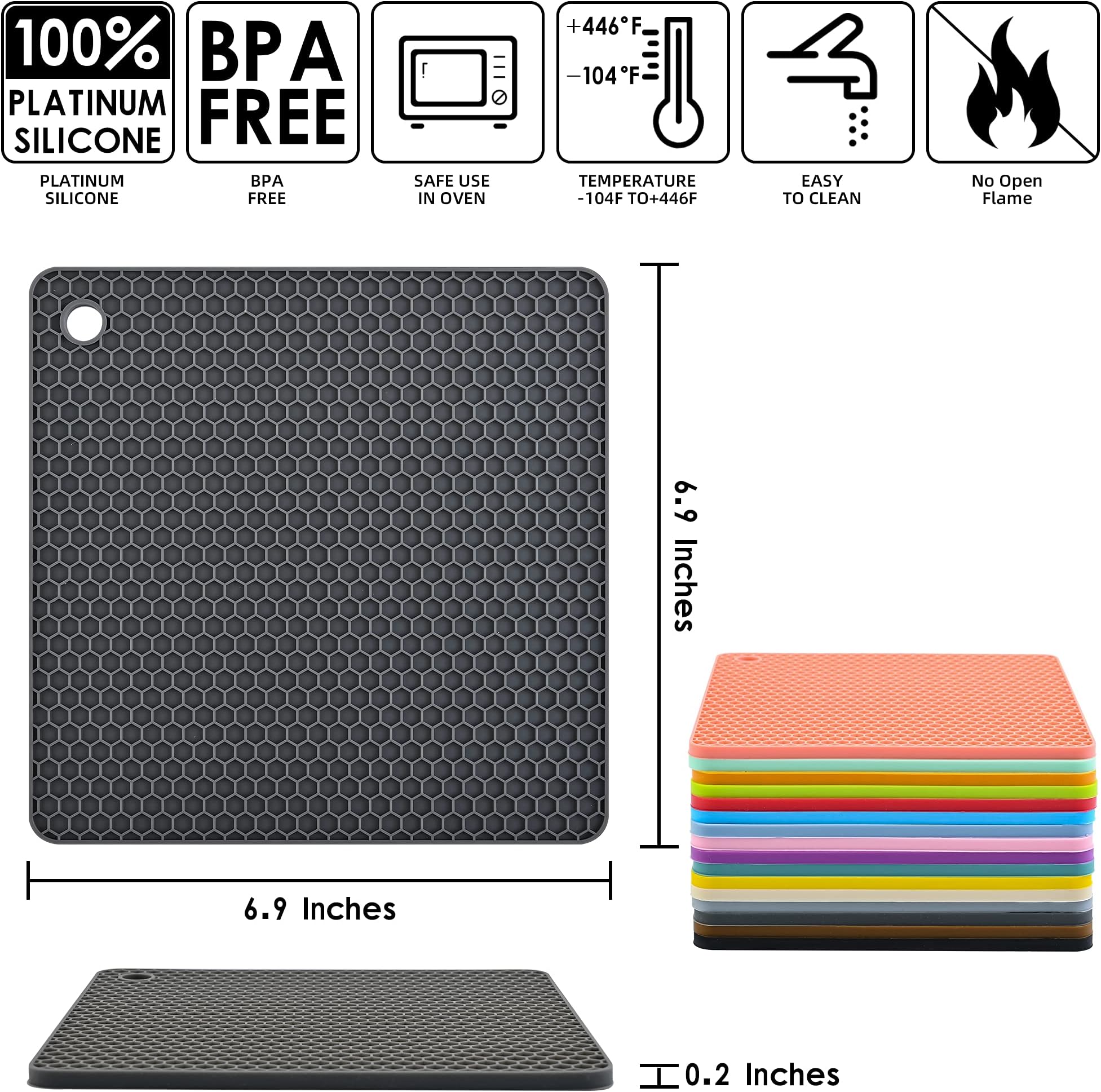 Smithcraft Brown Silicone Trivets Mats Square Silicone Rubber Pot Holder Trivet Mat for Hot Pan and Pot Hot Pads Counter Mat Heat Resistant Tablemat or Placemats 4 Pack,Size:7.5x7.5 Inch