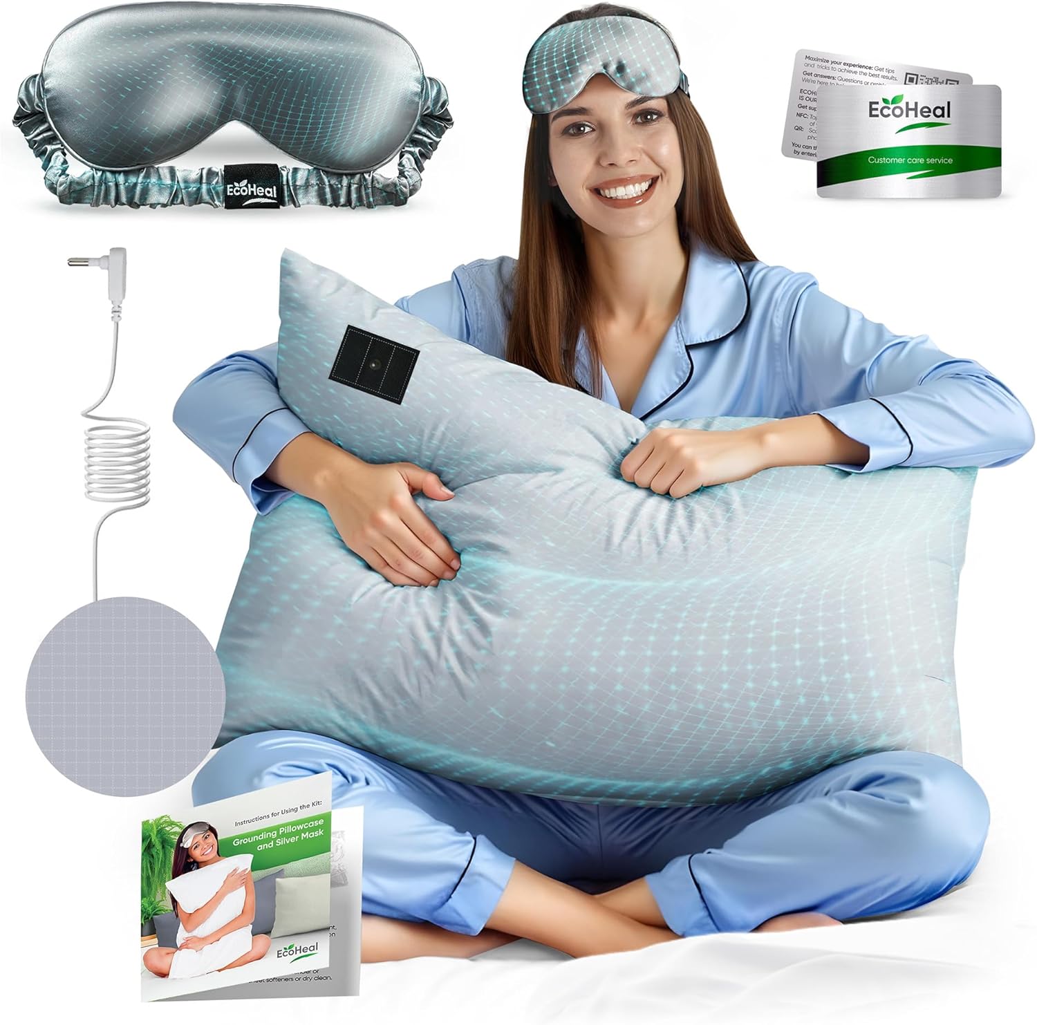 Grounding Pillowcase Queen Size with 12% Silver Fiber, 4% Silk, 84% Organic Cotton – Earth Grounding Pillow Case – Conductive Grounded Pillowcase for Better Sleep – 20 x 30 Inch, Cloud Gray