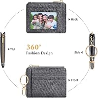 Vista 13 de Sodsay Estuche para tarjetas, cartera delgada con bolsillo frontal, para mujer, sujetatarjetas con llavero negro