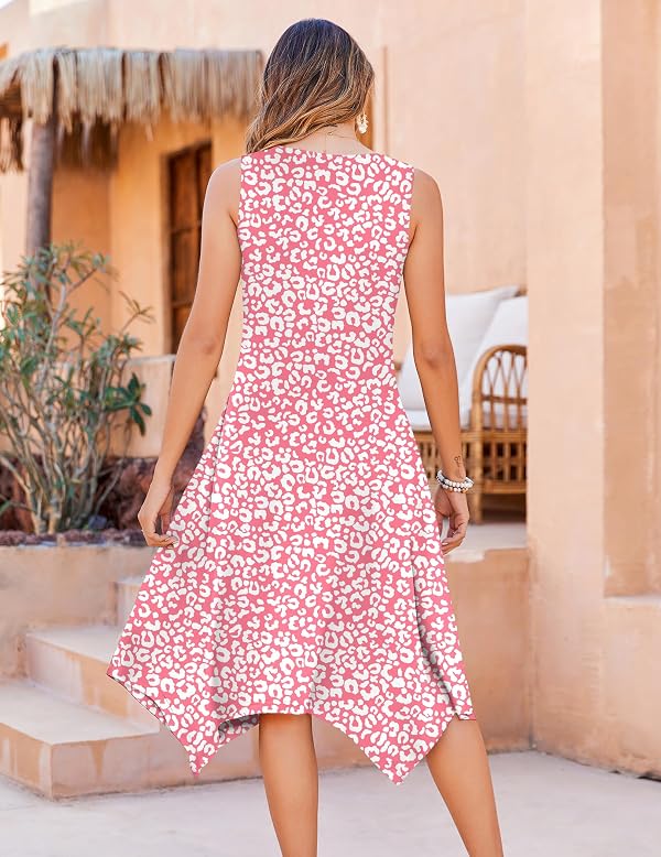 Zeagoo Summer Dresses for Women 2026 Casual Tank Dress Sleeveless Crew Neck Hankerchief Flowy Midi 2026 Summer Bohemian Cruise Travel Hawaiian Beach Resort Trendy Loose Petite Dress Leopard Print L by Zeagoo - Used condition - Image 5