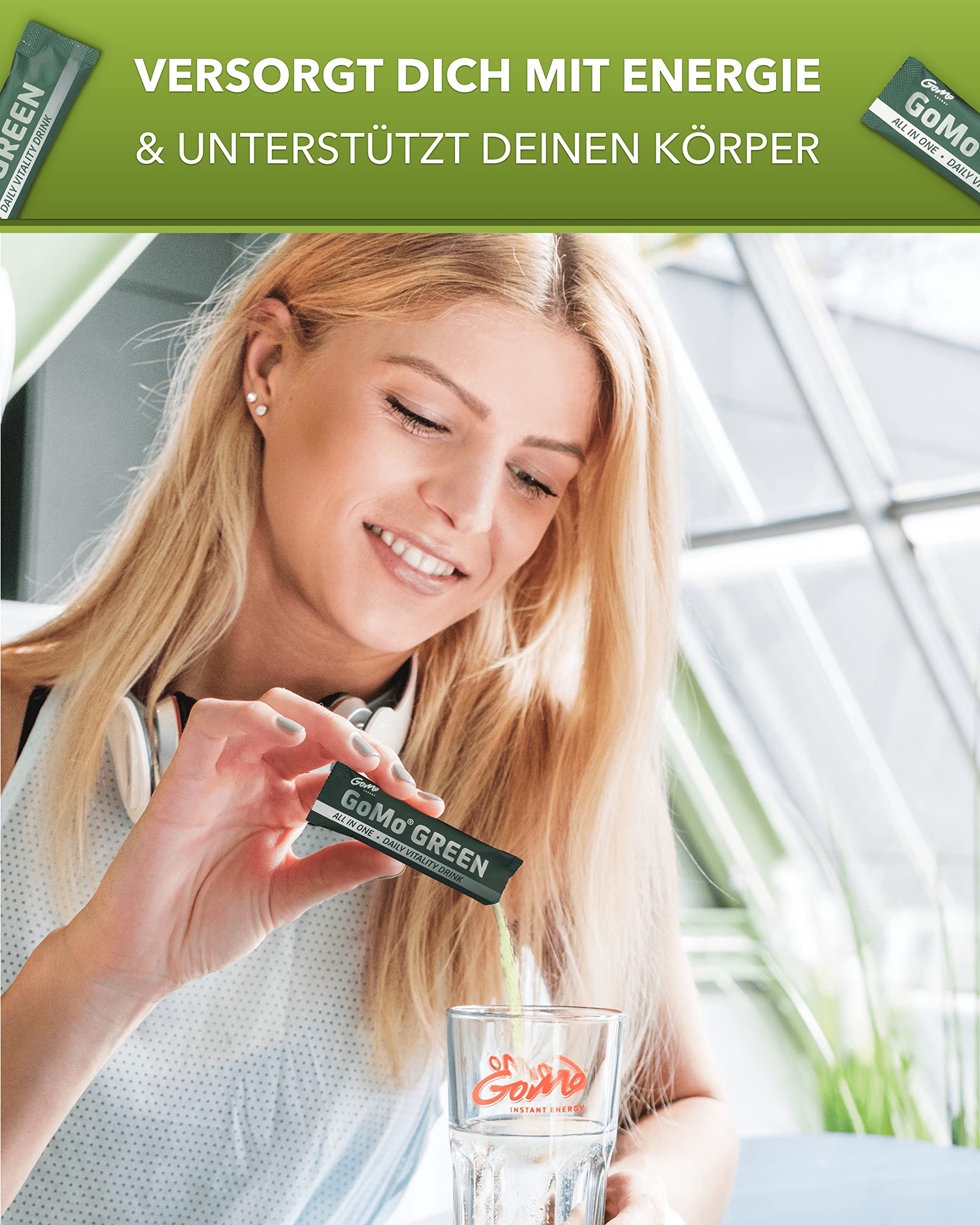 GoMo® GREEN | All in One - Daily Vitality Drink mit Spirulina aus Österreich | Zur Verbesserung der Leistungsfähigkeit & Konzentration I deine tägliche Greens Energie made in Germany | 30 Portionen
