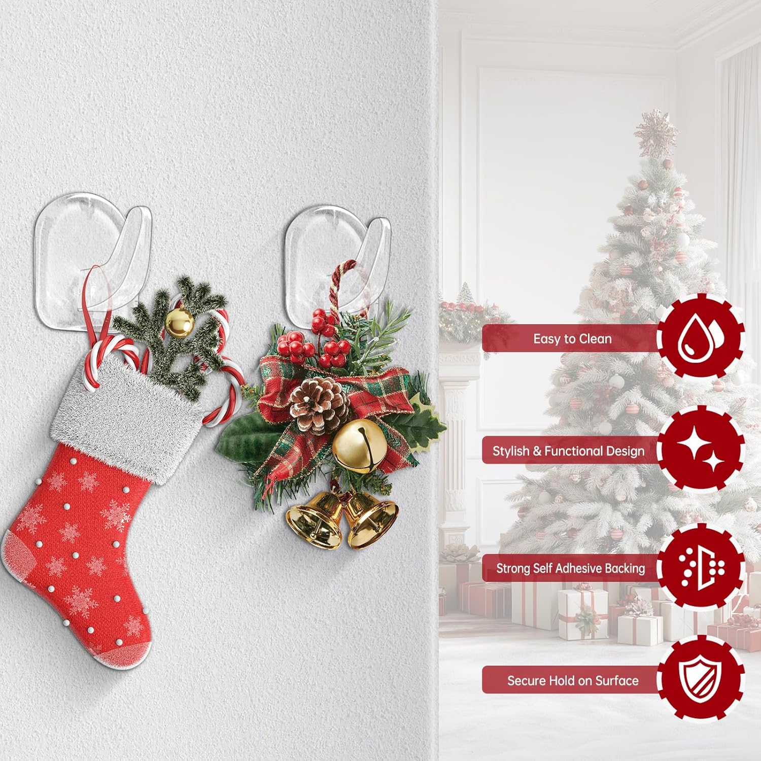 Christmas Light Hooks Clear String Light Clips Clear Adhesive Wall Hooks for Hanging Transparent Sticky Hangers Small Acrylic Adhesive Clips for Home Office Christmas Party Decoration Use, 100 PCS