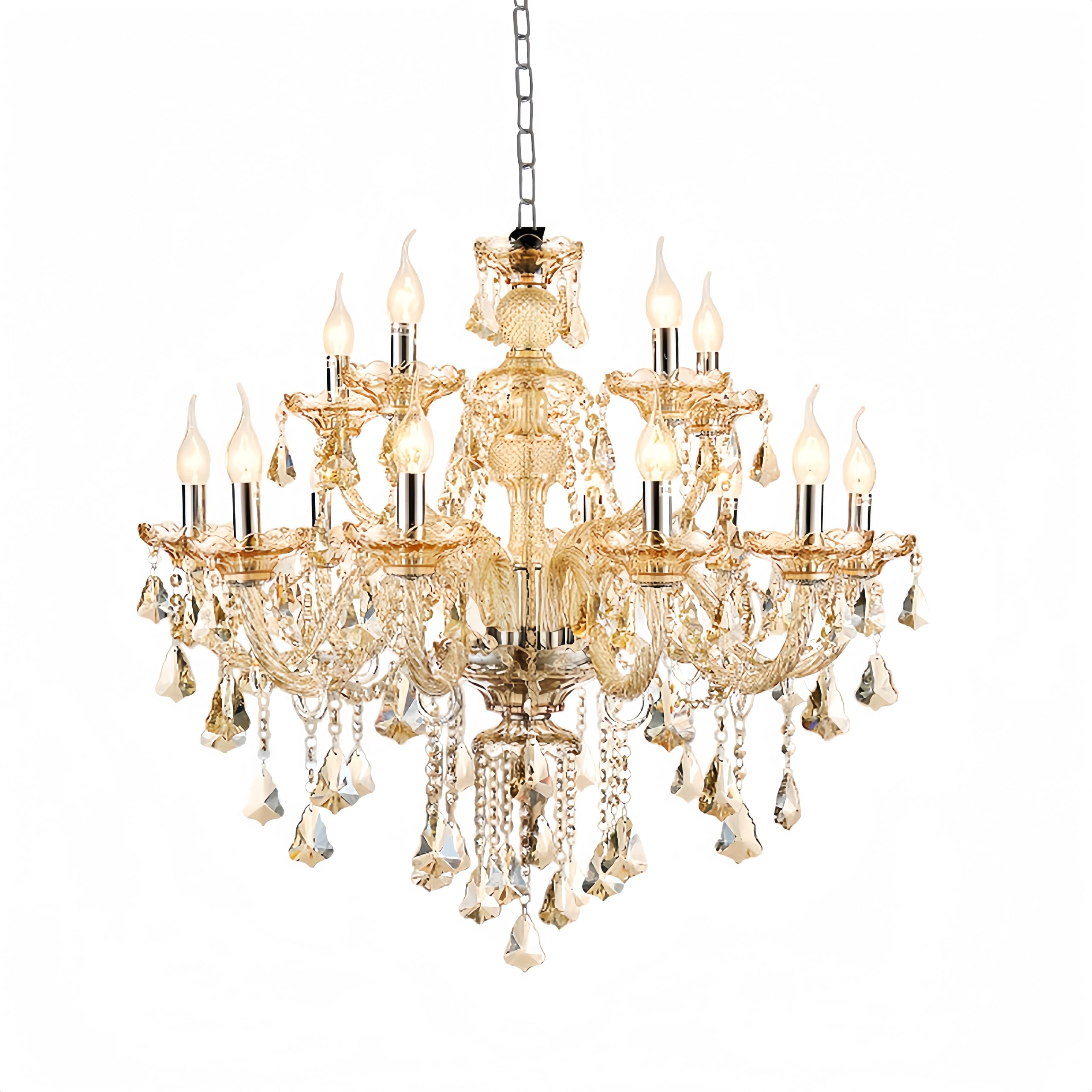 Durahonn Modern Luxury K9 Crystal Chandelier, 12-Light Cognac