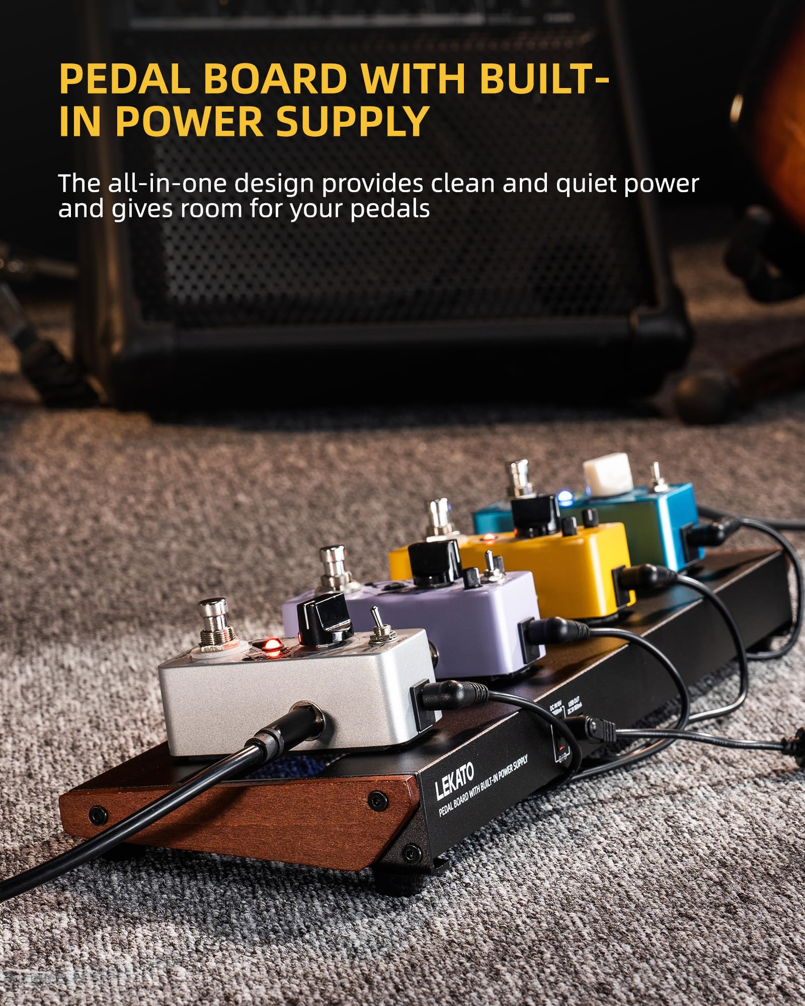 LEKATO Pedalboard z zasilaczem PB-01S, z torbą, kable do pedałów
