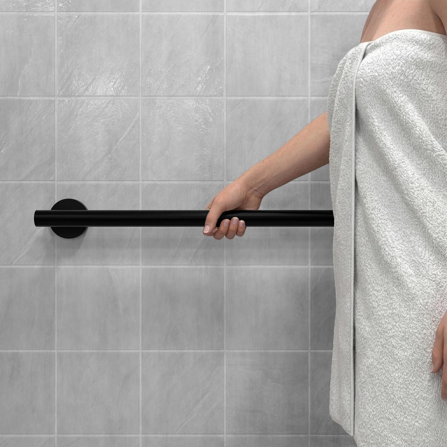 HEALTHCRAFT 24" Horizon Grab Bar, ADA Compliant Bathroom Safety Bar, Stainless Steel Shower Handle, 500 lb Support, Modern Bathroom Rail for Shower, Tub & Toilet Wall (1, Matte Black, 24 Inch)