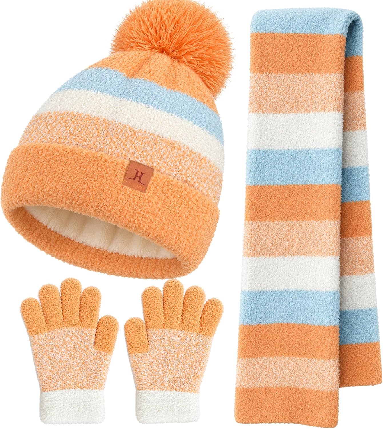 Girls Winter Hat Scarf Gloves Set, Toddler Beanie and Kids Winter Gloves for Ages 2-7