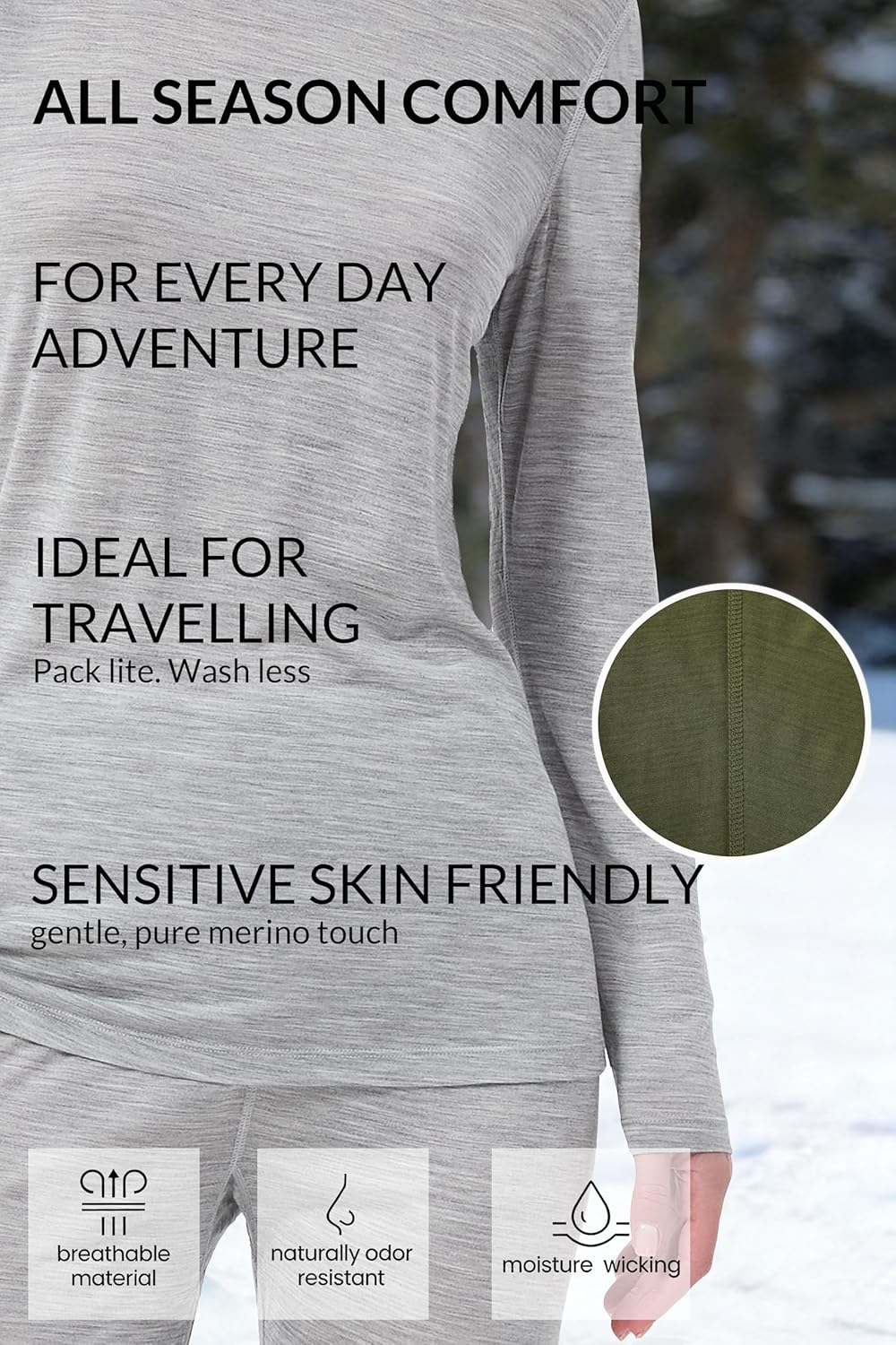 Merino Wool TENCEL Blend Baselayer Set, Thermal Underwear for Women, Redefined Softness & Lightweight Comfort - Image 6
