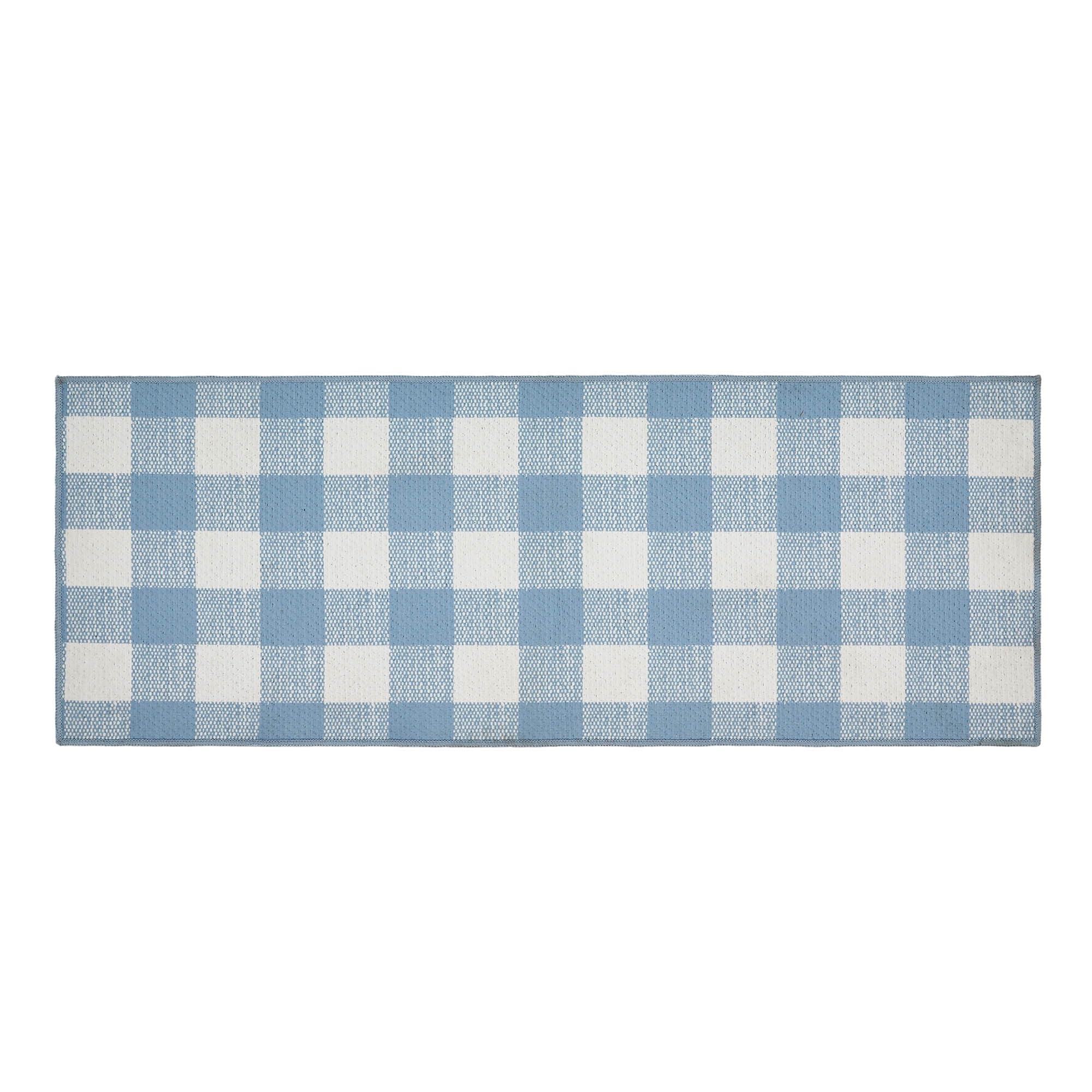VHC Brands Annie Buffalo Check Blue Indoor Rug Rect 17x48, Polyester Area Rug, Accent Rug, Floor Decor, Annie Buffalo Check Collection, Rectangle