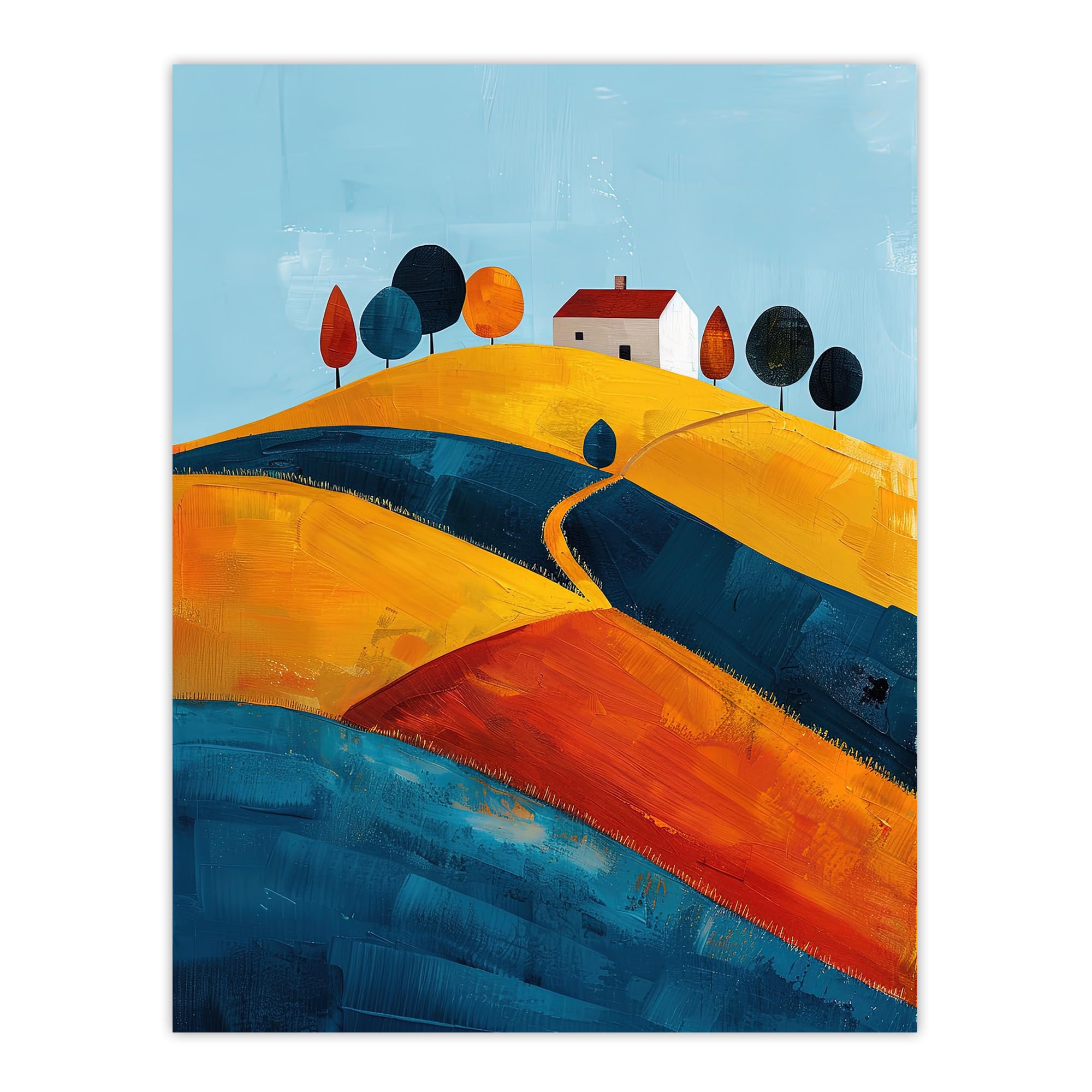 Artery8 Farmhouse on Hill Countryside Landscape Painting For Living Room Large Wall Art Poster Print Thick Paper 18X24 Inch