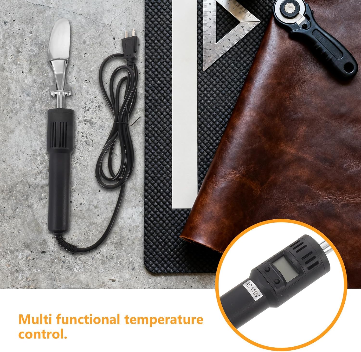 FUOYLOO Digital Display Electric Mini Iron for Craft Leather Repair Shoes Bag Crease Removal Vinyl Heat Transfer Doll Clothes Ironing, 50-300℃ Adjustable