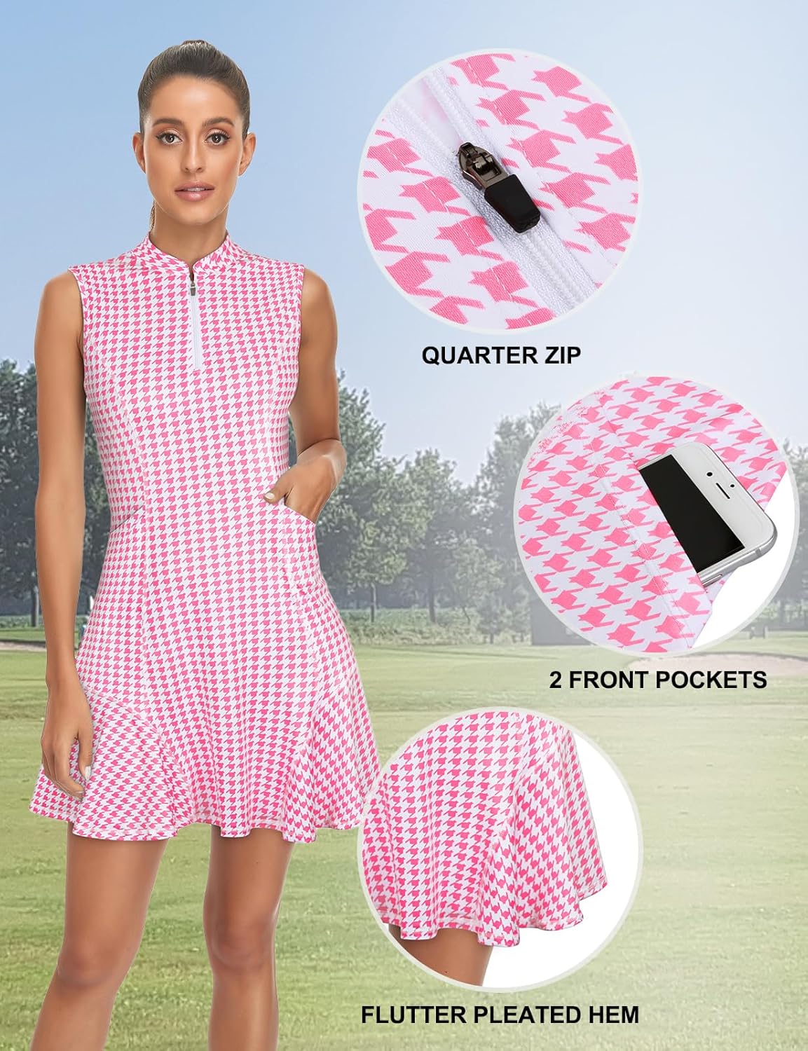 Tanst Sky Women's Golf Dress with Shorts Zip Up Quick Dry Sleeveless Pockets Tennis Workout Dresses