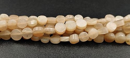 Miniatura 3 de "Hanumat Gems" Lote de 10 hebras de piedras preciosas facetadas de melocotón natural en forma de moneda, cuentas de monedas de piedra lunar, cuentas