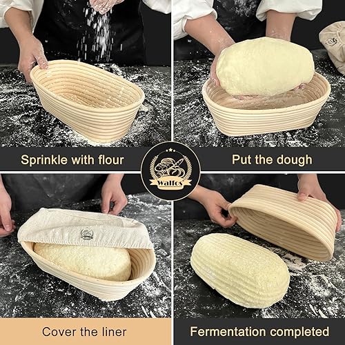 Miniatura 6 de Walfos 6 piezas de 9 pulgadas ovaladas para cesta de pan a prueba de pan, revestimiento de cubierta de cesta de masa para hornear de ratán, paño a