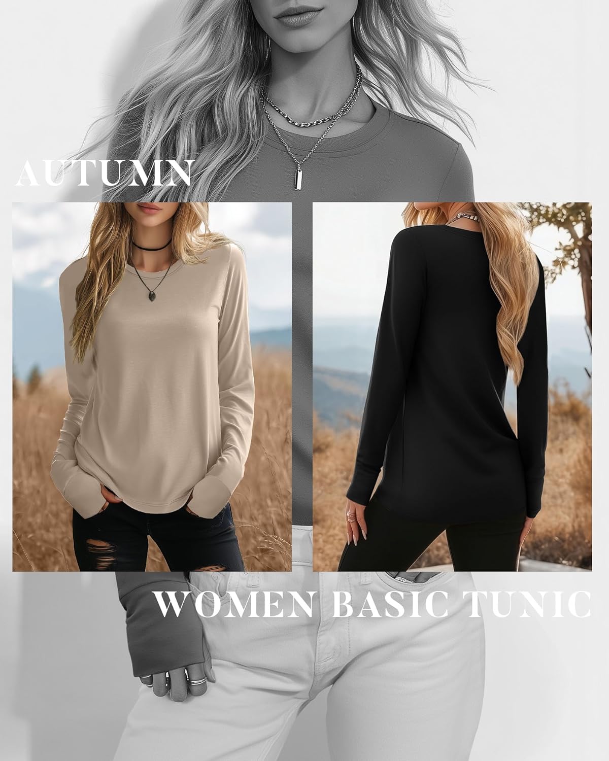 Neer 4 Pack Women's Long Sleeve Shirts with Thumb Holes, Crew Neck Loose Tops Tunic Cotton Blend Casual Y2k Fall Tees - Image 2