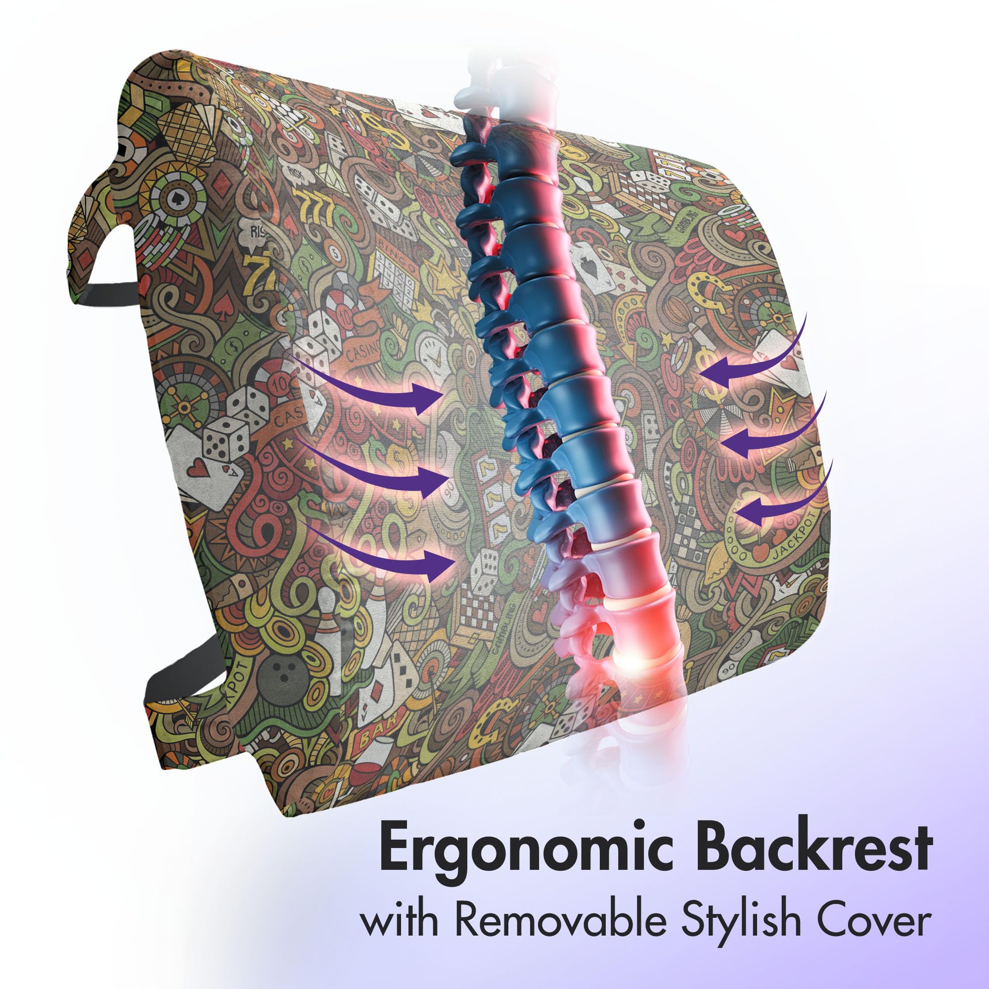 Ambesonne Casino Lumbar Back Support Pillow, Doodles Style Art of Bingo and Cards Excitement Checkers King Tambourine Vegas, High Density Foam for Office Chairs Car Seats, 14