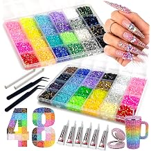 48000Pcs 48 Colors Resin Jelly Rhinestones for Bedazzling, 3mm Multicolor Diamond Gems for Bedazzling kit, Bedazzle kit with 6Pcs 10ml Glue for DIY Crafts Clothes Shoes Nail Diamond Art Makeup
