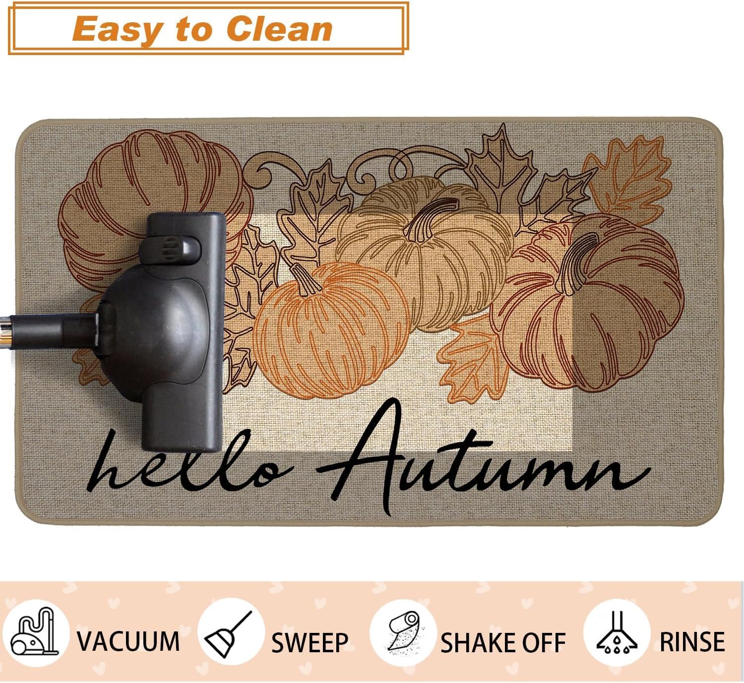Baccessor Pumpkin Fall Kitchen Mats Set of 2, Hello Autumn Kitchen Rugs for Floor Low-Profile Farmhouse Fall Thanksgiving Home Decor 17x29 and 17x47 Inch