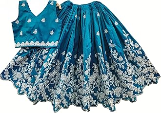 Girls Readymade Crop Top With Lehenga - Taffeta Silk Embroidered Lehenga Choli - Perfect for Ethnic, Party & Wedding - Traditional Dress
