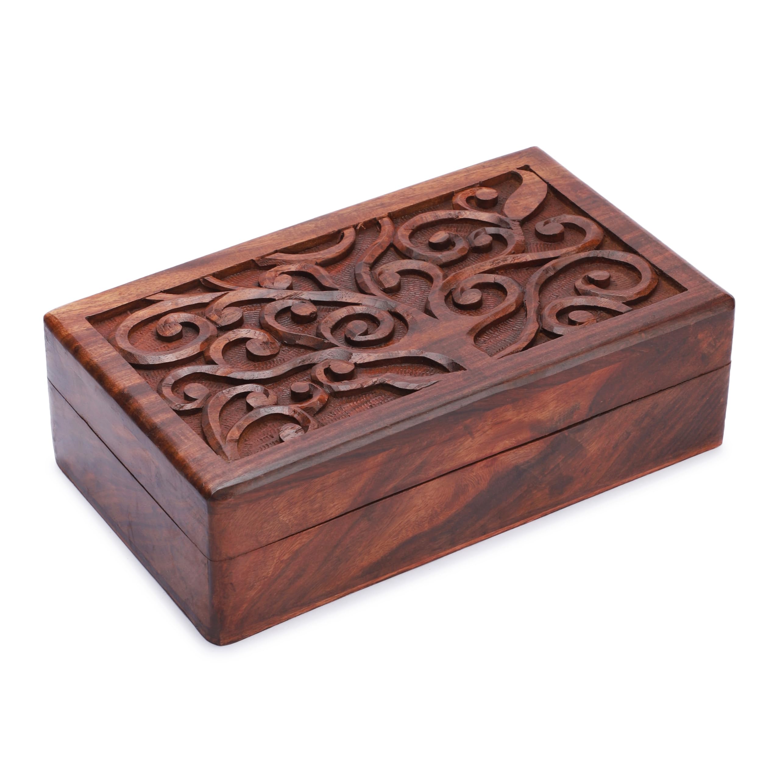 Ajuny Caja Almacenamiento Joyas Madera Tallada a Mano de Estilo Vintage Decorativa Multiusos Caja de Almacenamiento de Joyas Cofre del Tesoro Organizador de Collares y Aretes Regalo