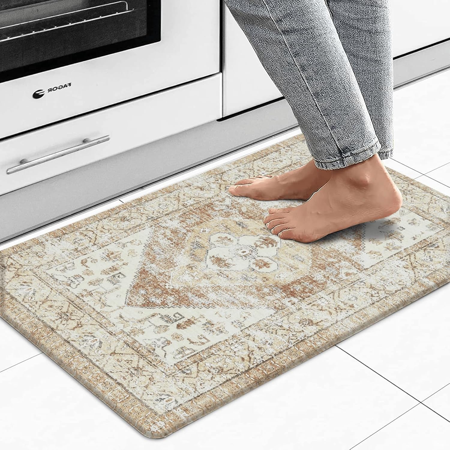 KIMODE Anti Fatigue Kitchen Mats for Floor,17.3" x 29" Cushioned Boho Vintage