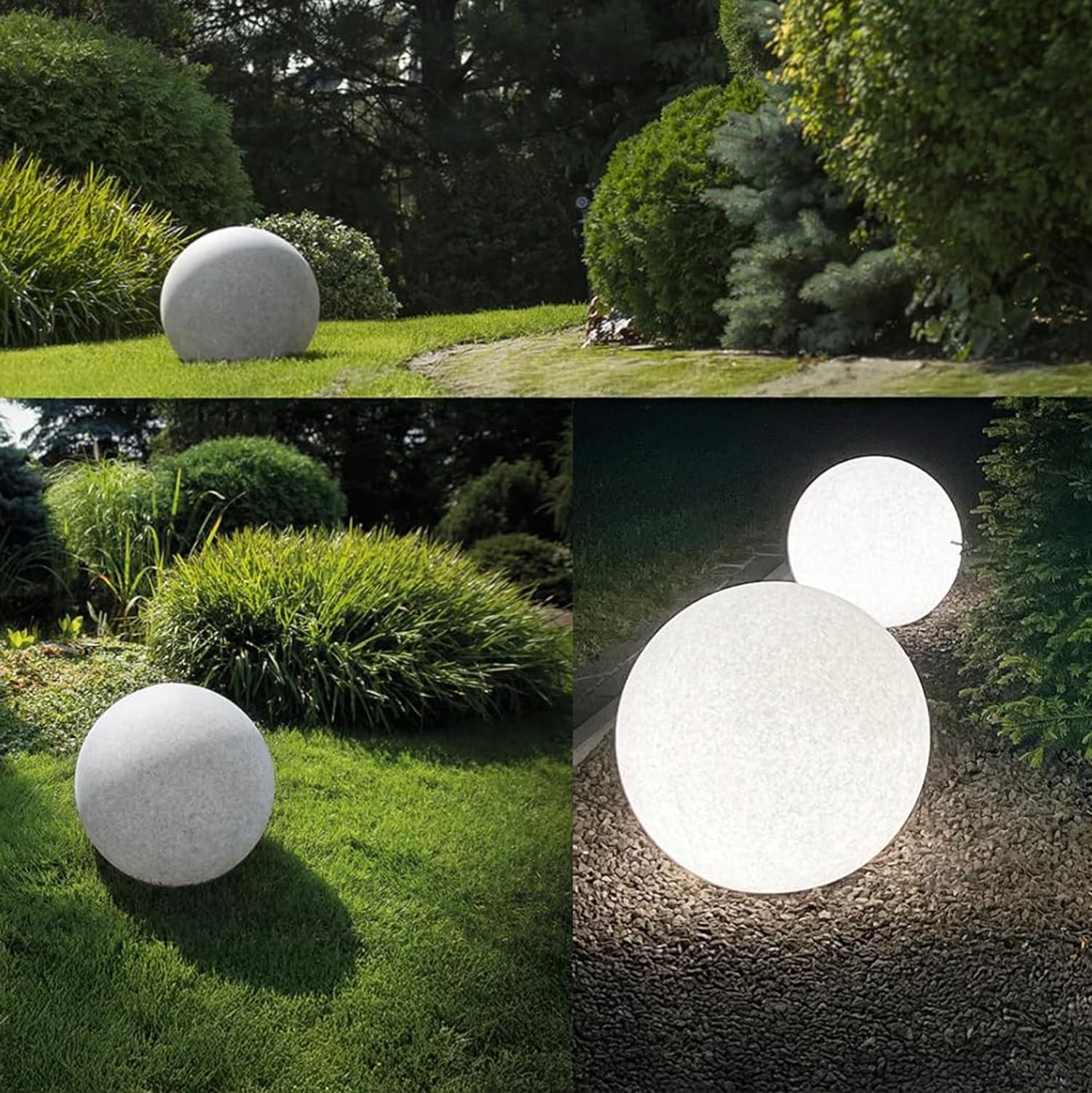 Stone IP65 Kugelleuchte für Garten - 40 cm Kugel Außenleuchte Naturstein Optik - E27 230V - winterfest - Erdspieße (Ø 40 cm)