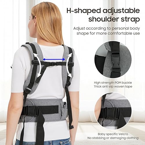 Miniatura 2 de Portabebés con asiento de cadera, transporte orientado hacia adelante 2 en 1 para bebés activos, portabebés desmontable manos libres de hasta 44