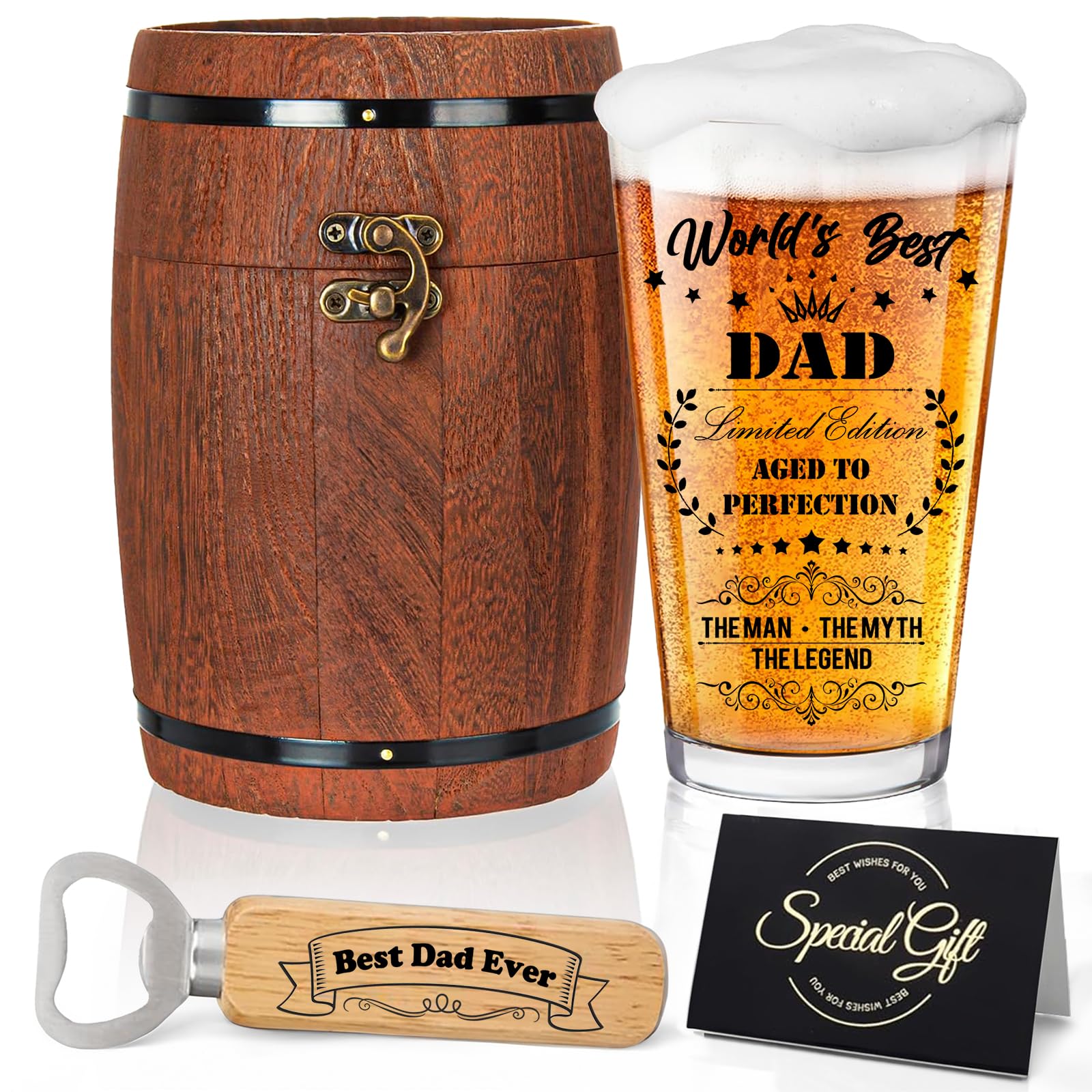 Joybble Dad Gifts, Daddy Birthday Gift Set, Father's Day Gifts - World's Best Dad Beer Glass, Premium Birthday Presents for Father, Gifts for Men, Ideal Gifts from Kids, with Greeting Card — image 1