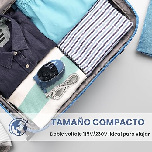 Miniatura 3 de BEAUTURAL Mini plancha de vapor de viaje para ropa con doble voltaje, suela antiadherente, tecnología de una temperatura, tanque de agua