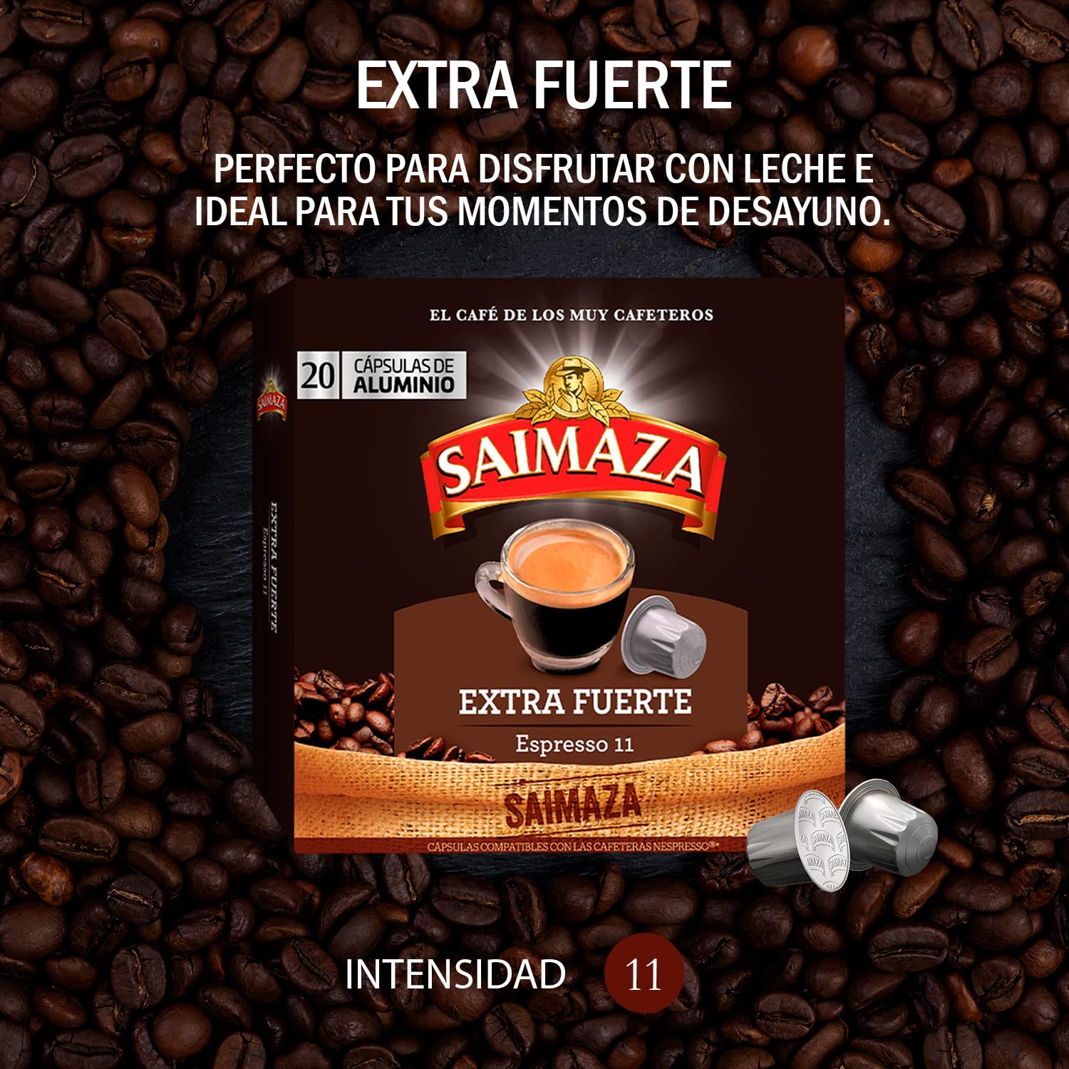 Saimaza Café Extra Fuerte Espresso 11 - 200 cápsulas de aluminio compatibles con máquinas Nespresso (R)