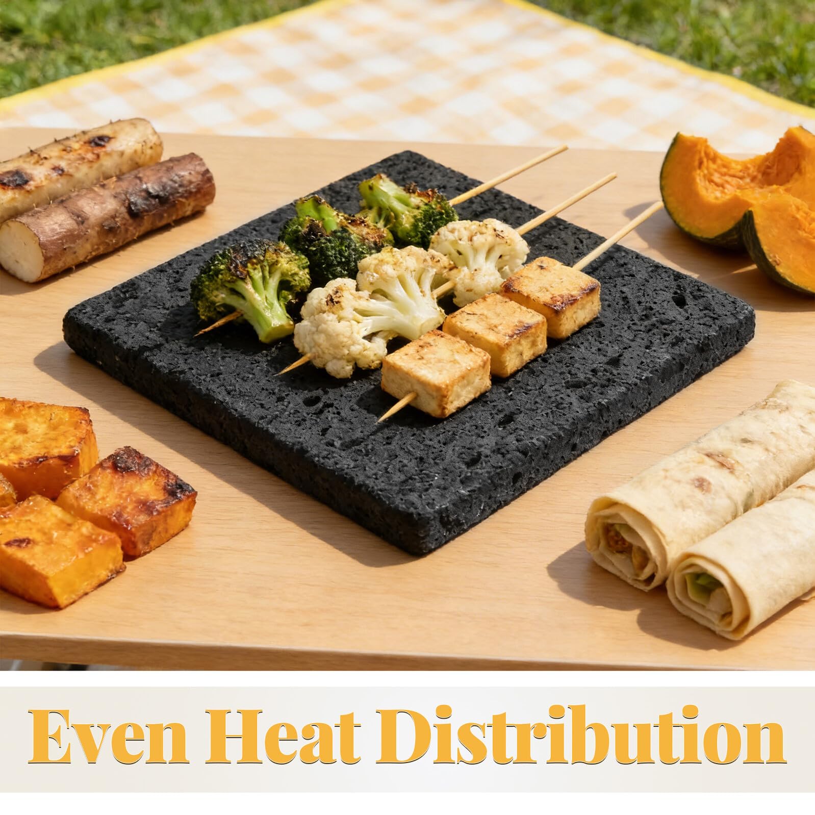 SHINEOFI Pietra Vulcanica per Grigliare Bistecche 20x20x1,5 Cm in Pietra Naturale Grigia, Piastra Riscaldante per Barbecue Coreano, Padella per Cucina Sana e Grigliate Indoor