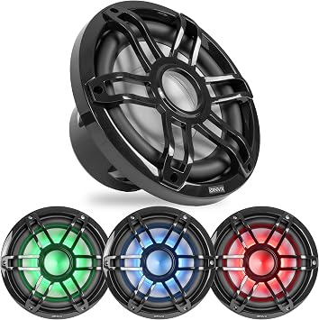 NVX MV104B 10" Marine Subwoofer with RGB LED Lighting 500W Peak, 250W RMS, Single 4 Ohm V-Series Marine Sub, IP65 Water Resistant, Black