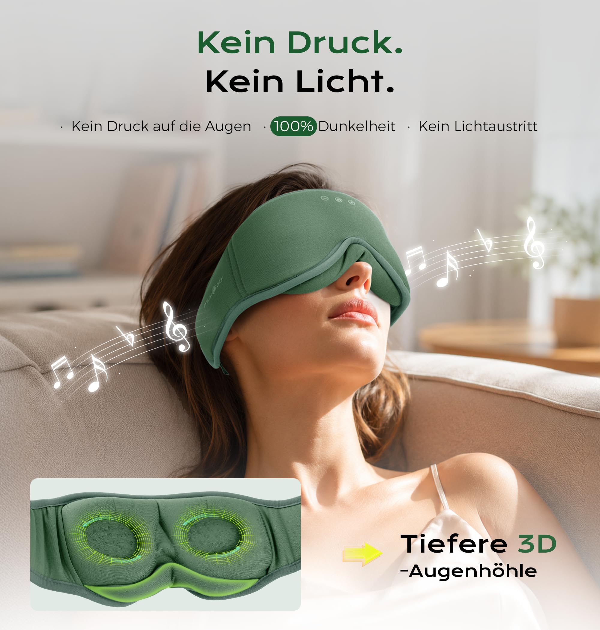 musicozy Masque de sommeil 3D en bambou Vert (xy) pour DE