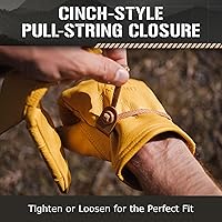 Vista 4 de Guantes de trabajo de cuero resistentes para hombres y mujeres - Guantes de jardinería de cuero de vaca 100% amarillo