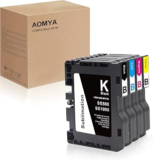 Aomya SG500 SG1000 Newest Updated Chip Sublimation Ink B-Series 1 Set Cartridge Compatible for Sawgrass Virtuoso Printer (B Series 4-Pack,Black, Cyan, Magenta, Yellow)…