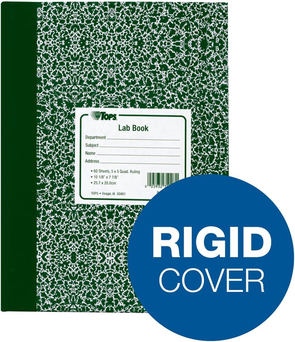 TOPS Lab Notebook, 10 x 7 3/8 Inches, Hard Marble Cover, Quadrille Ruled, 5 Squares per Inch, 60 Sheets, White, (35128) : Science Laboratory Notebooks : Office Products