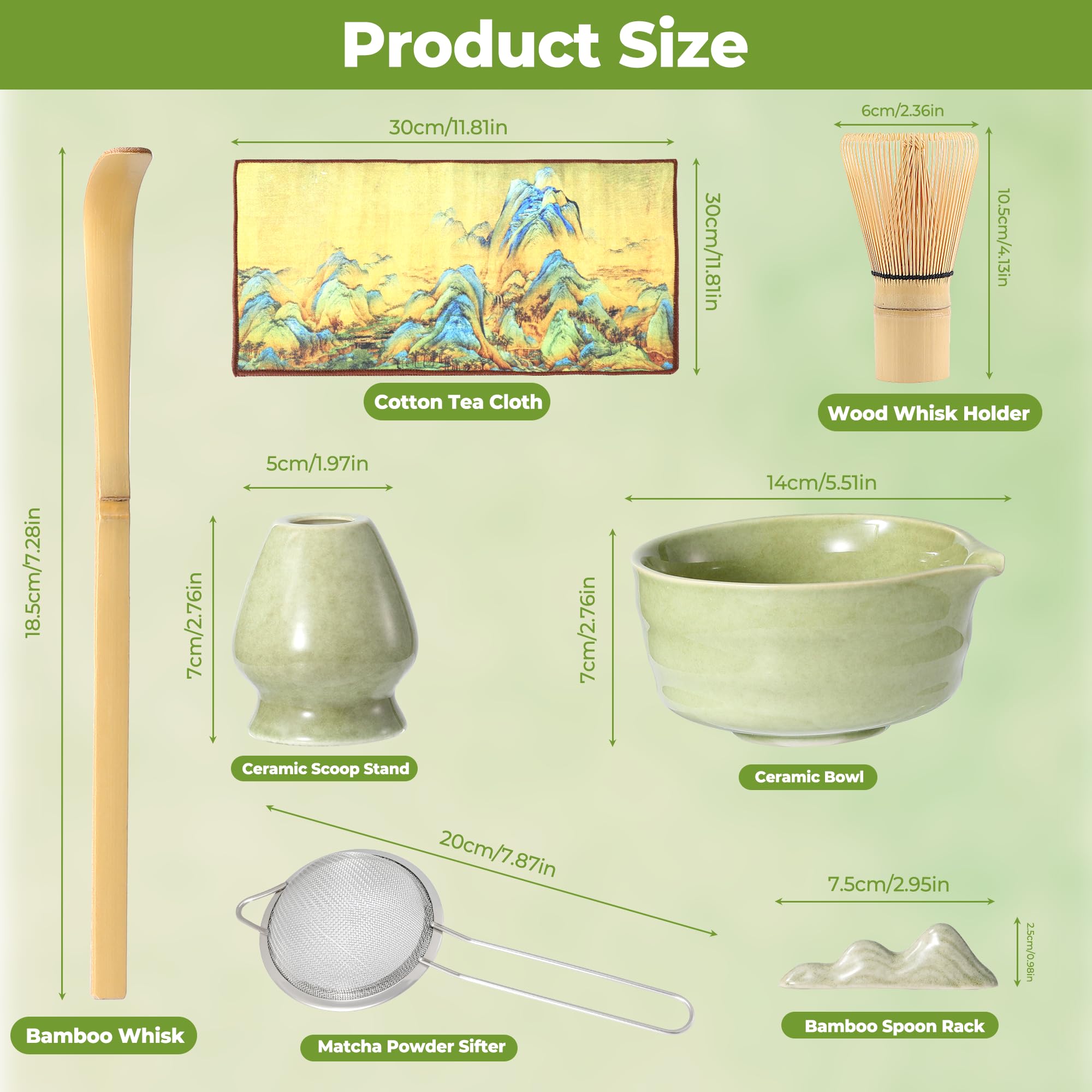 Te Matcha Kit 7 Piezas Matcha Set, con Batidor Matcha, Pala, Cuenco, Portabatidor, Tamiz de Matcha Accesorios para Kit Te Matcha Completo Ideal para el hogar, la oficina y como regalo