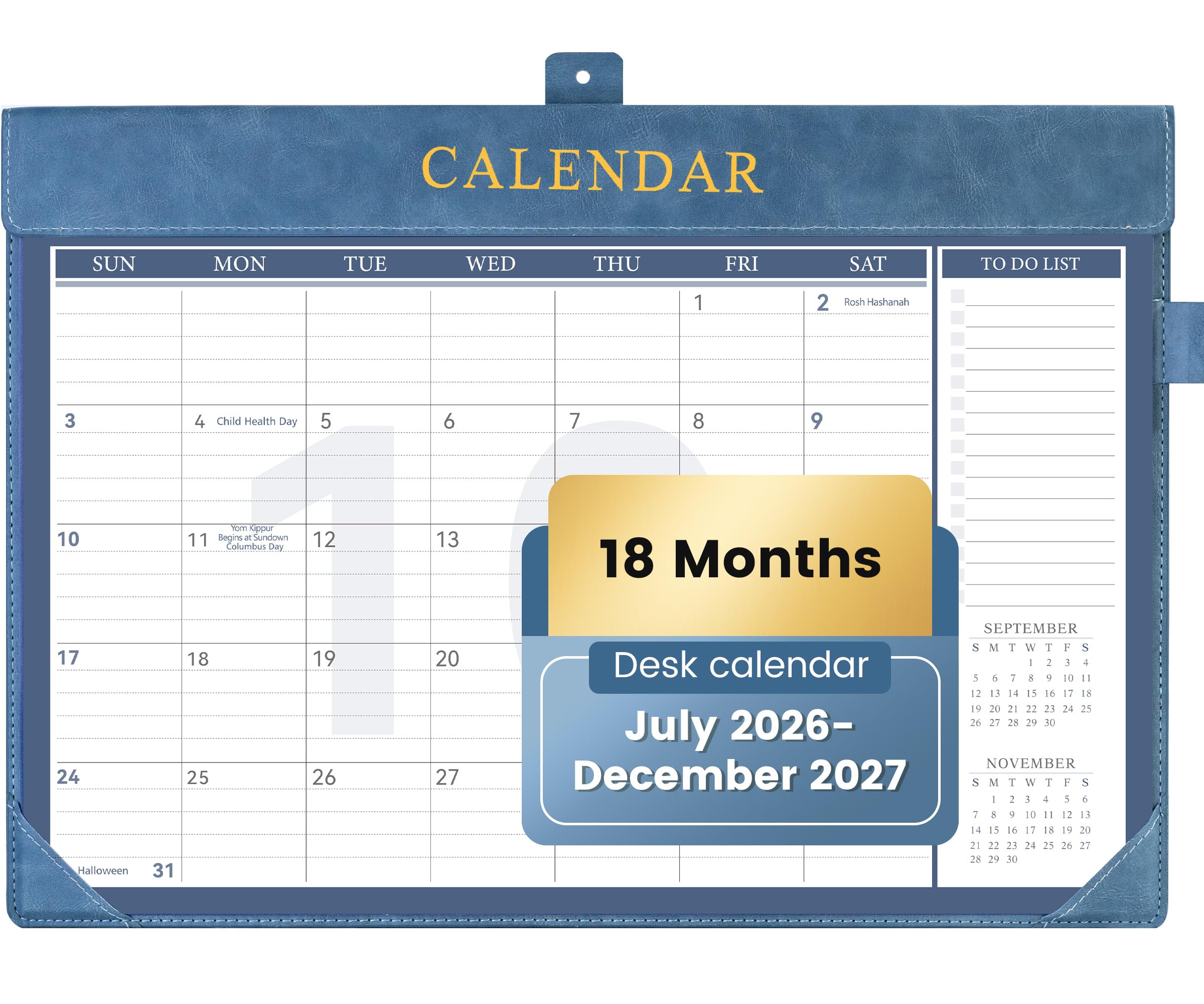 Yoment Schreibtischkalender 2025–2026, großer Schreibtischkalender mit To-Do-Listen, 24 Monate, Leder-Schreibtischunterlage, Wandkalender mit PVC-Einband, für Arbeit, Büro, Schule, Zuhause, Damen