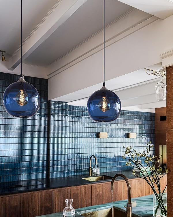 ARIAMOTION Glass Pendant Light, Modern Blue, 8.7" Diameter, 1-Pack by ARIAMOTION - Used condition - Image 2