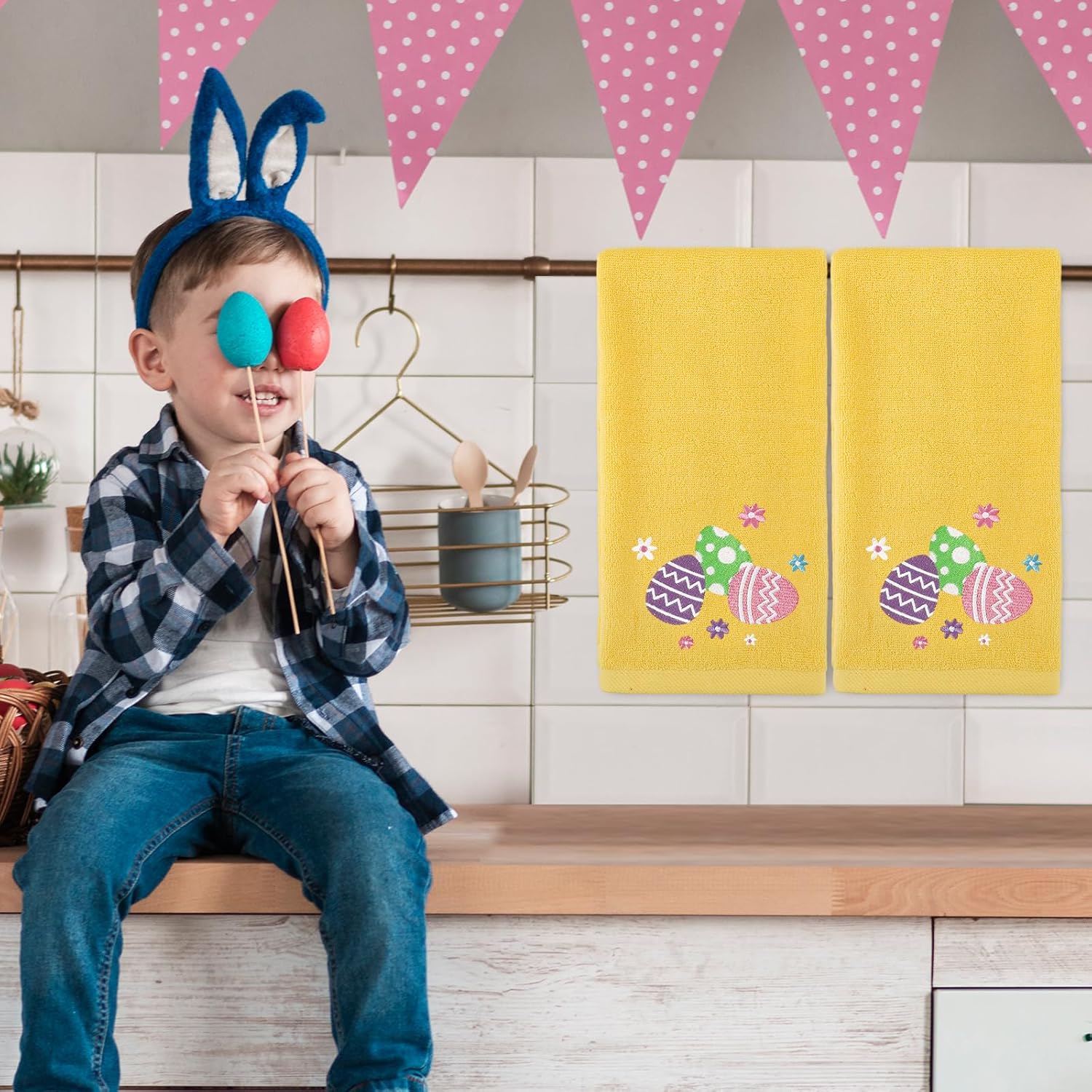 JarThenaAMCS 3Pcs Valentine' s Day St. Patrick' s Day Easter Hand Towels Heart Shamrock Egg Embroidered Bathroom Towels Seasonal Decorative Cotton Dish Towel for Spring Home Bathroom Kitchen Decor - Image 7